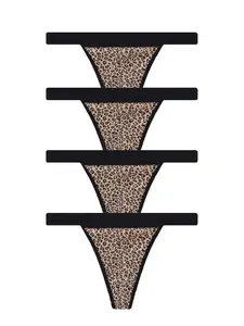 4 Pack Women's Animal Print G-Strings, Cheetah & Zebra Pattern High Cut Minimal Coverage, Soft Stretchy Sexy Daily Underwear
