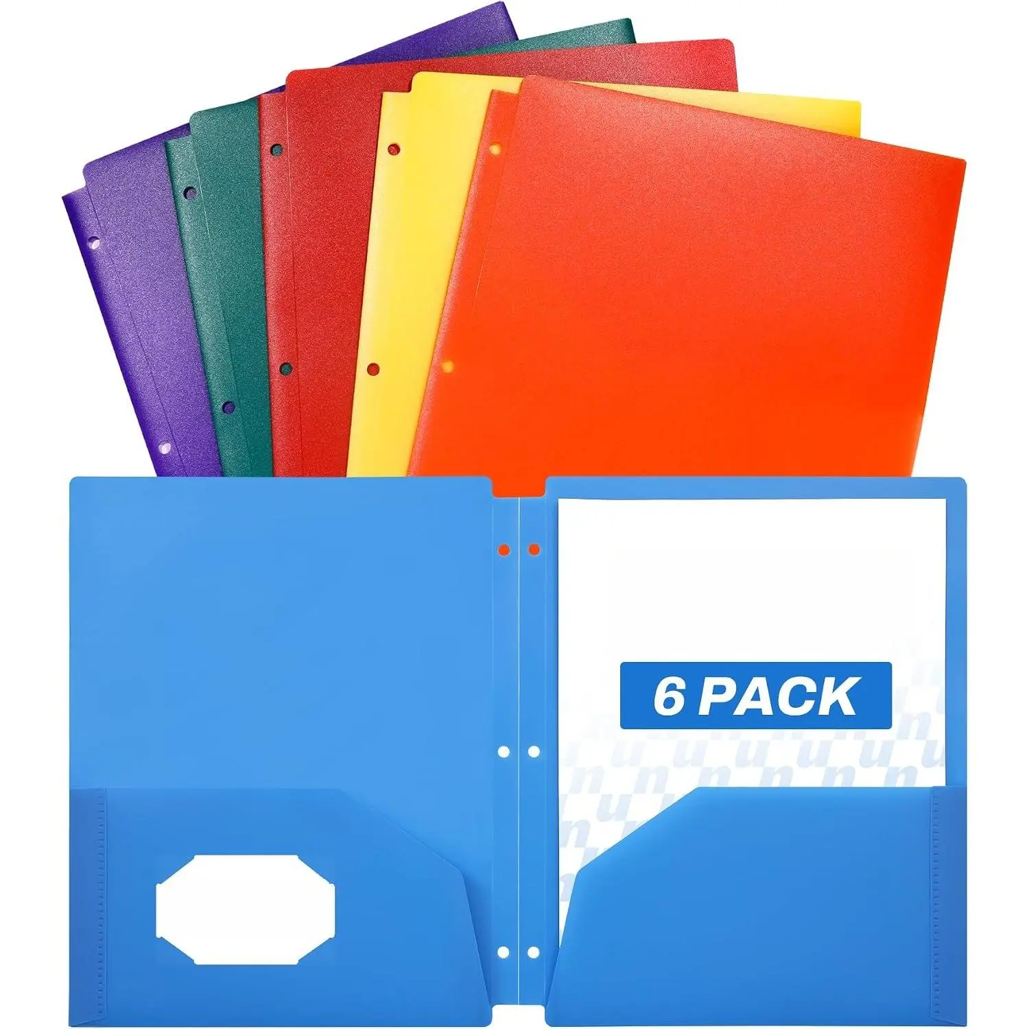 3 Hole Folders with Pockets (6 Pack,  Color) Plastic Folders for 3 Ring Binder, Heavy Duty Binder Folder for Document for School, Students, Teachers, Office Staf