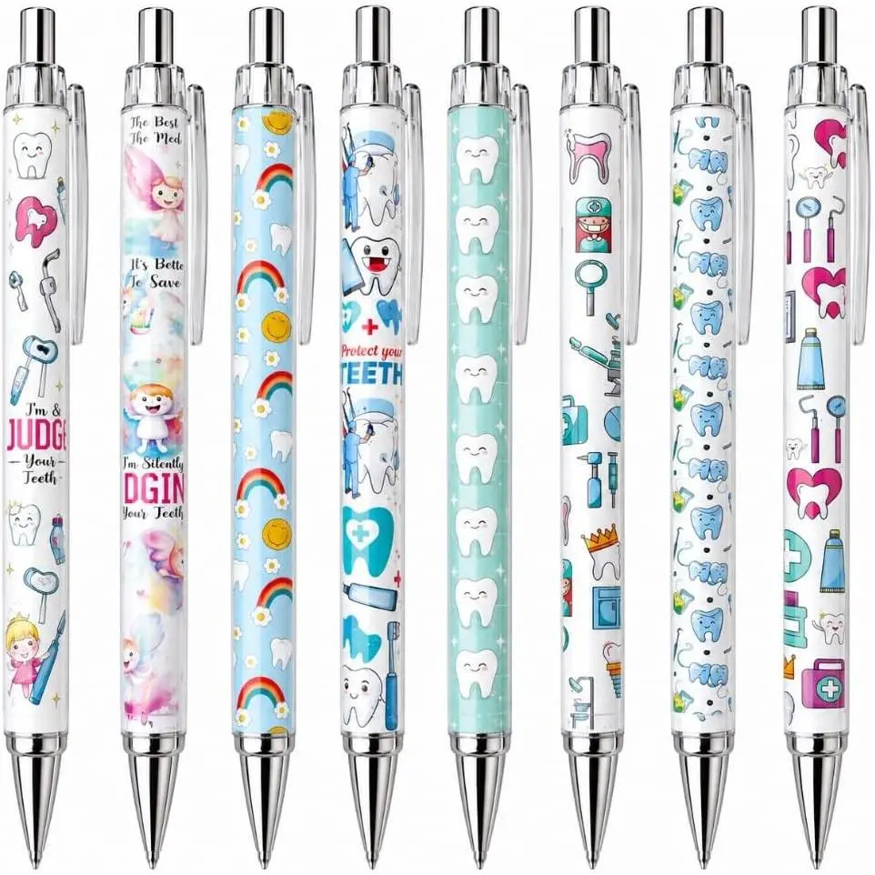 Dental Wrap Pens 8PC - Teeth-Themed Office Supplies, Black Tooth Pattern Pens for Employee Appreciation Gifts, Dental Assistant Gifts, Perfect for Dental Assistant Appreciation Week
