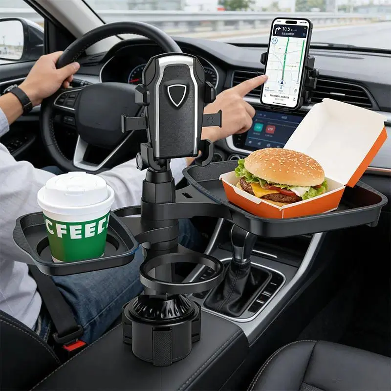 Multifunctional Car Cup Holder & Small Dining Table, Integrated Cup Holders, 360° Rotating Tray, Universal Phone Holder Car Accessory, Multifunctional Car Organizer, Car Cup Mount