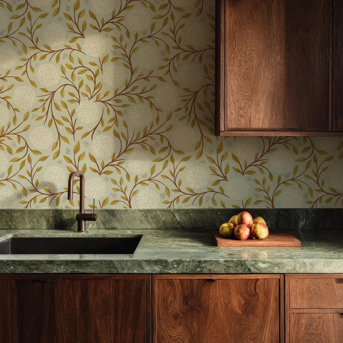 Mint Thicket Wallpaper, Retro Hydrangea Design, Peel and Stick Removable, Adhesive Wallpaper, Ideal for Rooms, Bathrooms, Kitchens, Entryways, Cabinets, Vintage Floral Wallpaper