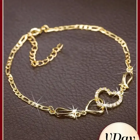 Mother's Day Gift Fashion Rhinestone Decorated Heart Design Charm Bracelet, Artificial Zircon Bracelet, Fashionable Bracelet, Beautiful Bracelets, Fashion Jewelry for Party & Daily Decor, Trendy All-match Jewelry for Birthday Gift