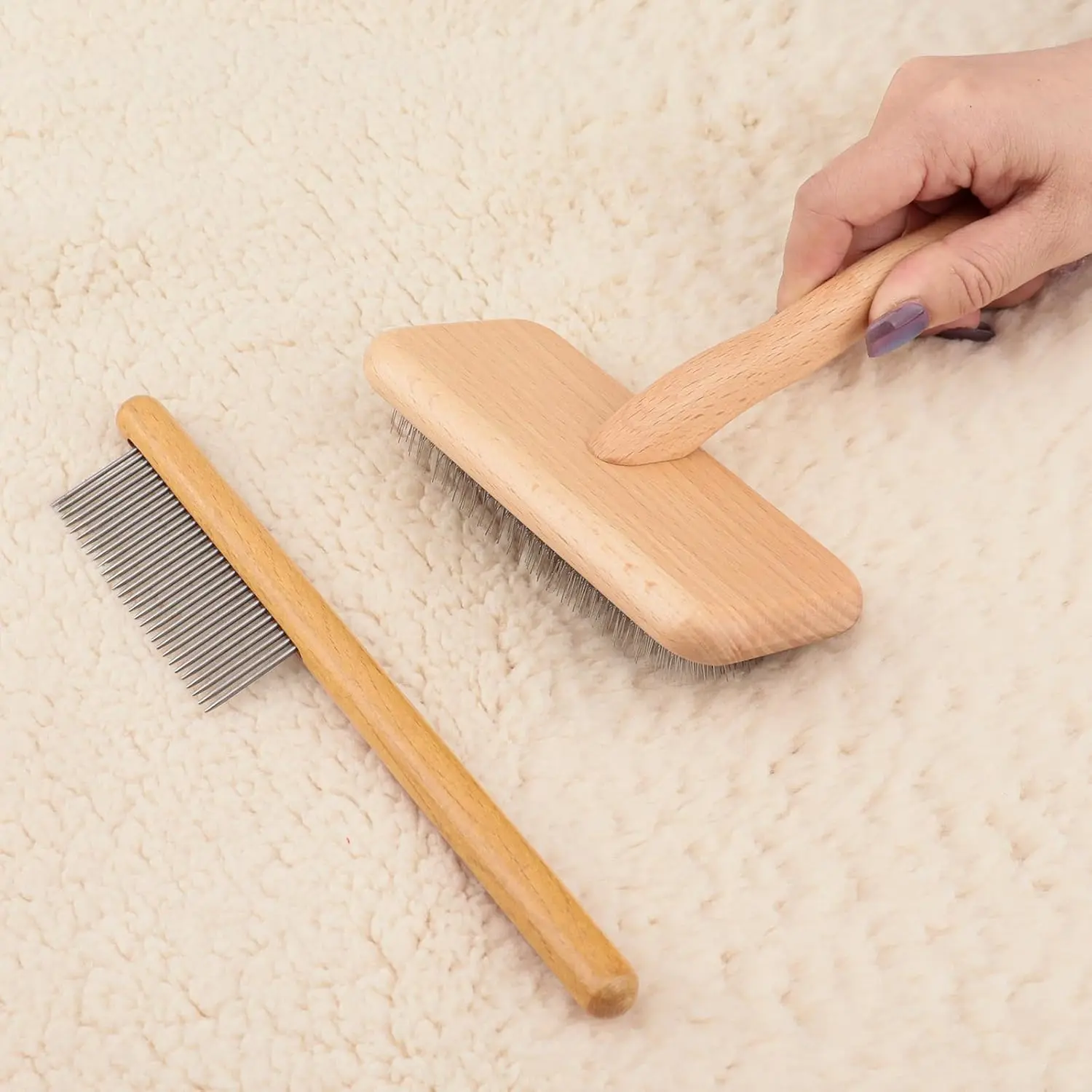 Multifunctional Sheepskin Wool Brush - Carpet Rake Tool for Pet Hair Removal, Household Fabric Care