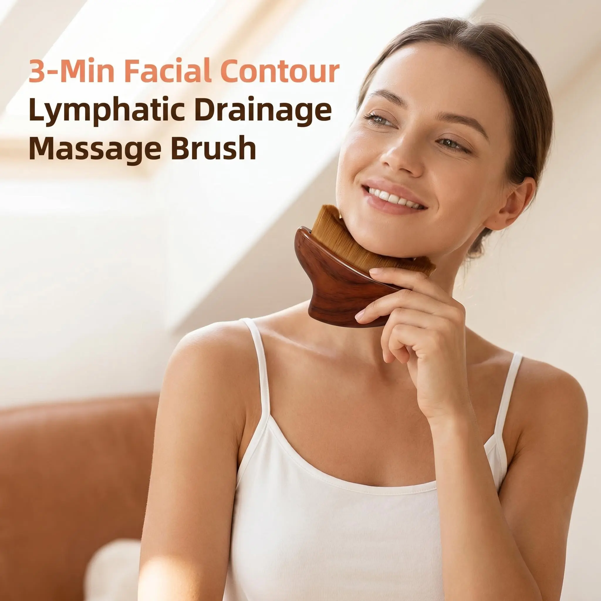 Soft Bristle Facial Lymphatic Massage Brush, 3-Min Instant De-Puffing Skincare Tool for Lifted V-Face Contour