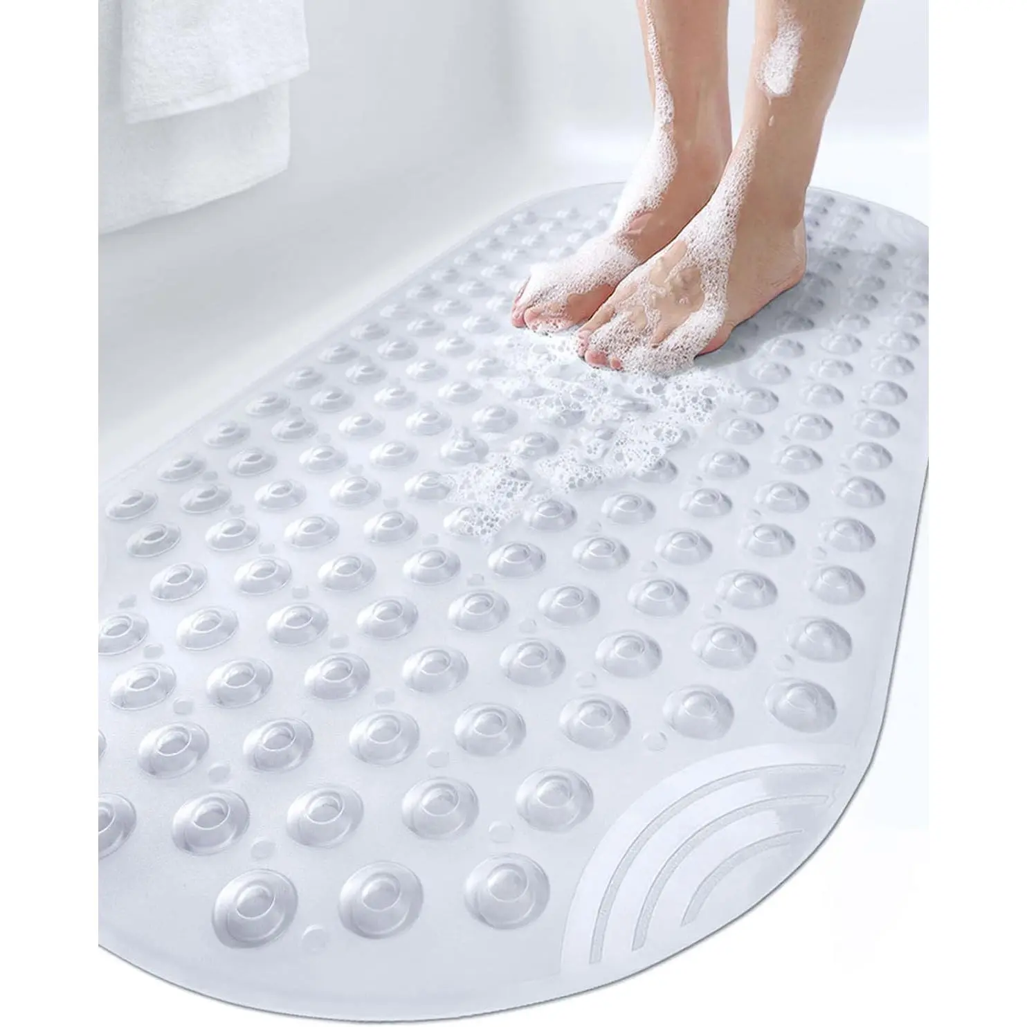 Bathtub Mat Non Slip 16x35, Shower Floor Mats for Bathroom Bath Tub | Clear Washable Oval Bathmat, Suction Cups and Drain Holes to Keep Tubs Clean