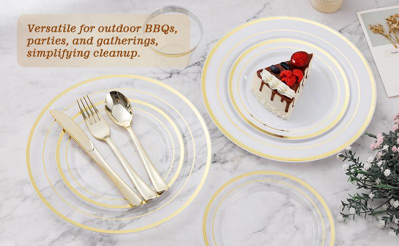 200pcs Gold Disposable Plates – 100 Dinner & 100 Dessert Plates for Winter Gatherings & Parties