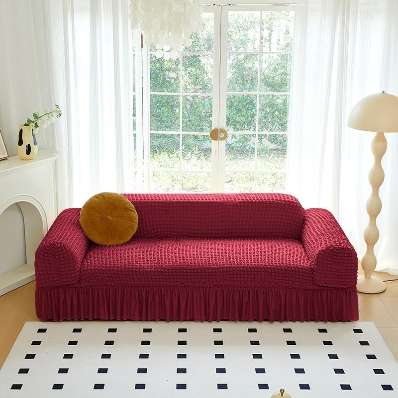 Solid Color Jacquard Sofa Cover with Skirt, 1 Count Soft Comfortable High Stretch Sofa Slipcover, Dustproof Sofa Cover for Home Living Room, Home Decor, Sofa Couch Covers