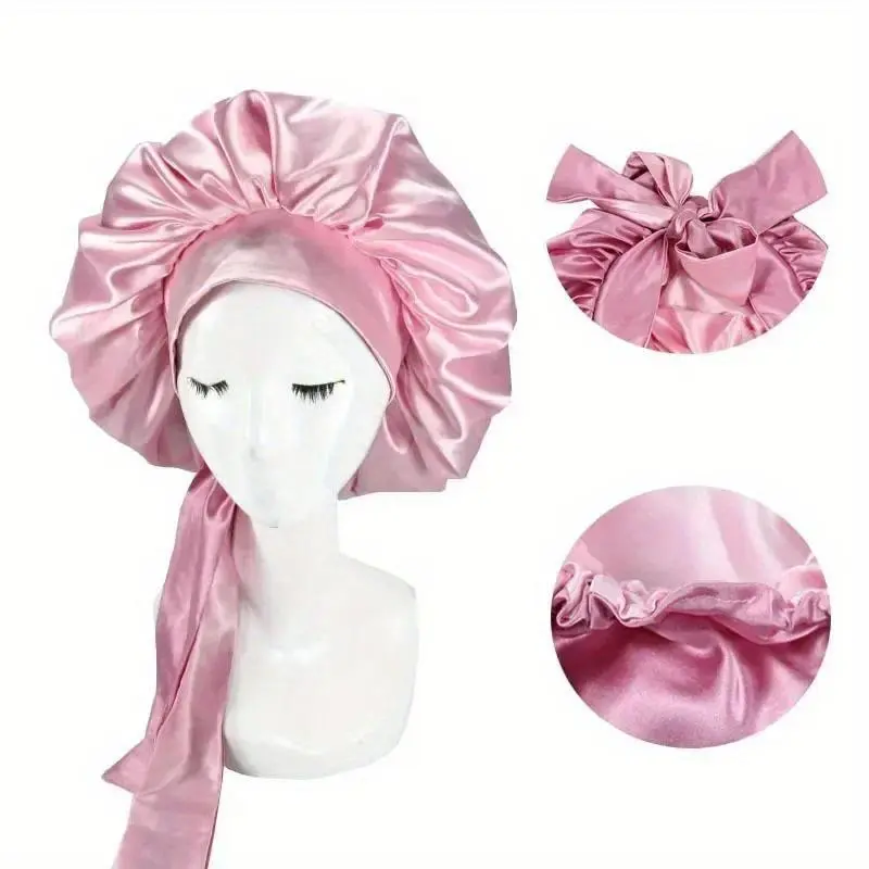 Women Satin Solid Sleeping Hat Night Sleep Cap for Women Reusable Shower Caps Waterproof Solid Sleeping Hair Bonnets Adjustable Cap