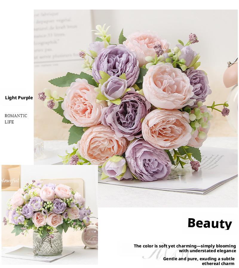 Elegant and noble artificial peony flowers for weddings, home decoration, and photography at weddings, holidays, parties, and events.Artificial flowers.Artisan-Crafted Real-Touch Silk Peony Table Centerpiece Bouquet - ~12" x 9"