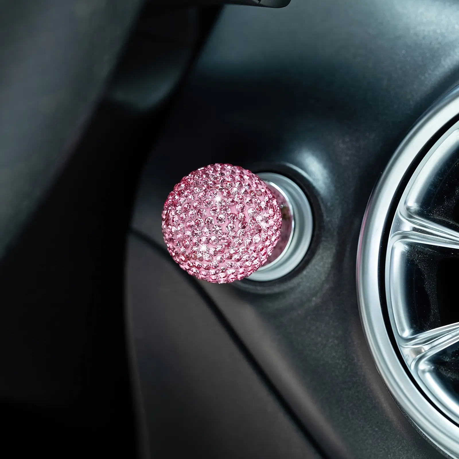 Women's Girly Luxury Iced Out 3D Push Start Button Cover - Universal Fit, Rhinestone Matrix, Premium Micro-Paved Crystal, PVC Ignition Cap, Adhesive Base, Shimmer Dome, Tactile Grip, Feminine Car Interior Accessory Gift for Lady Bestie