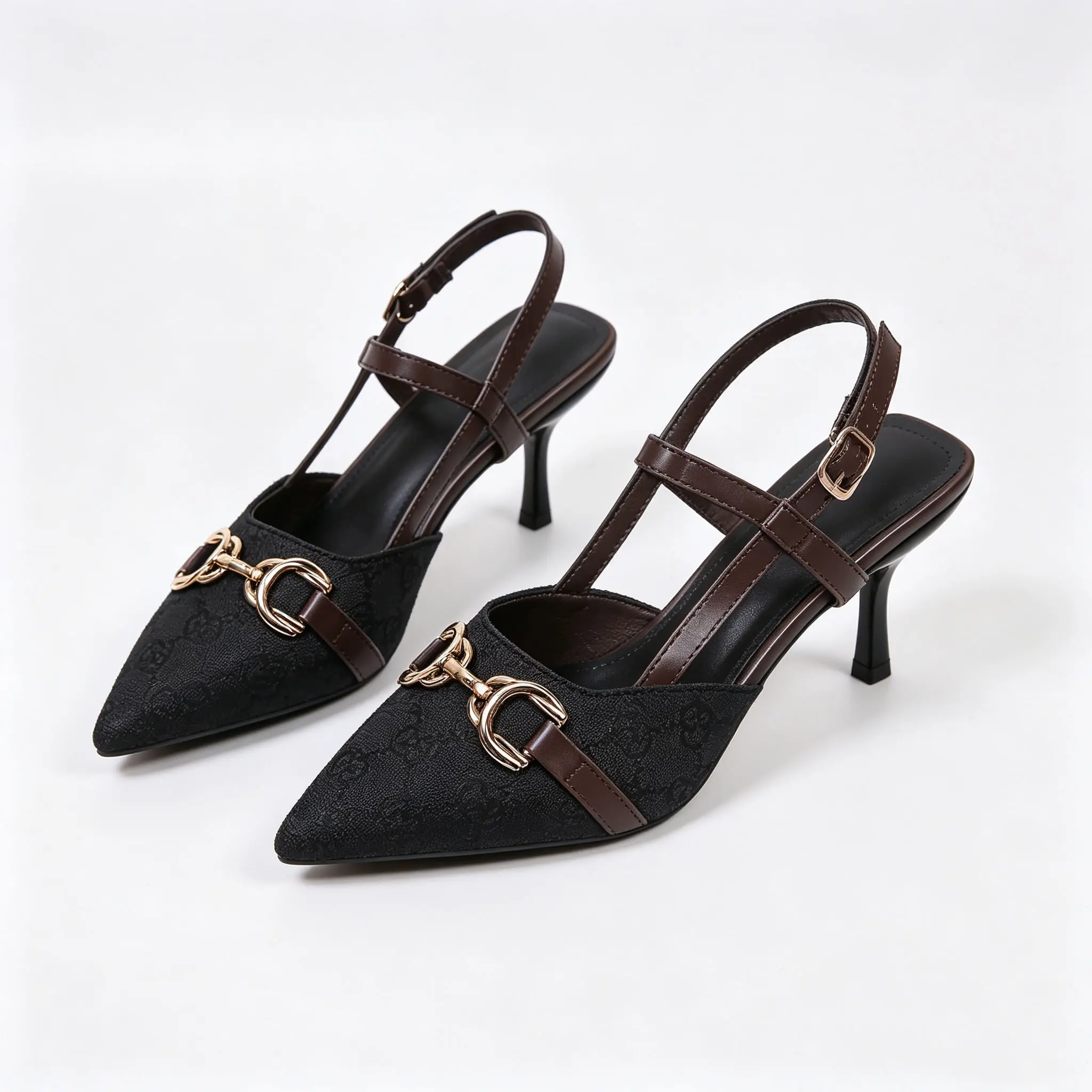 Women’s Floral Print Rhinestone Bow Slingback Heels, Adjustable Strap Closed Pointed Toe Dress Pumps for Wedding Prom Occasions