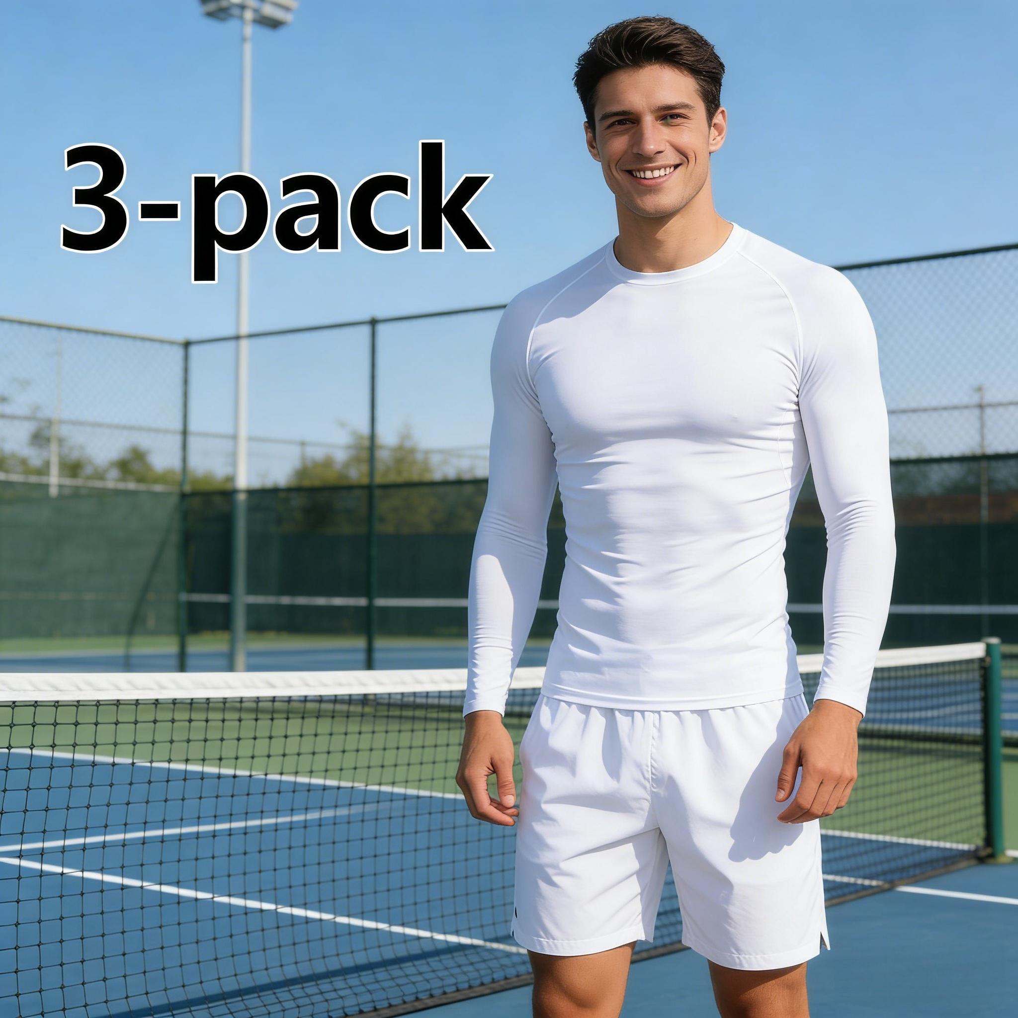 3 Pack Men's Compression Long Sleeve Shirts Quick Dry Moisture Wicking Gym Workout Tops