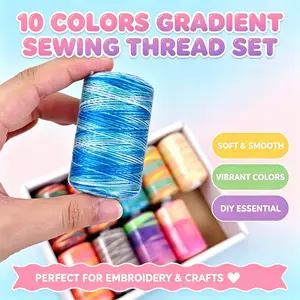 10 Color Gradient Sewing Thread Set, Dyed Rainbow Polyester Threads, Ideal for Embroidery, DIY Crafts, Hand Stitching Projects