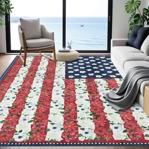 Vintage American Flag Area Rugs,Red Blue 9'x12' Patriotic US Stars Stripes Flags Washable Non-Slip Carpet