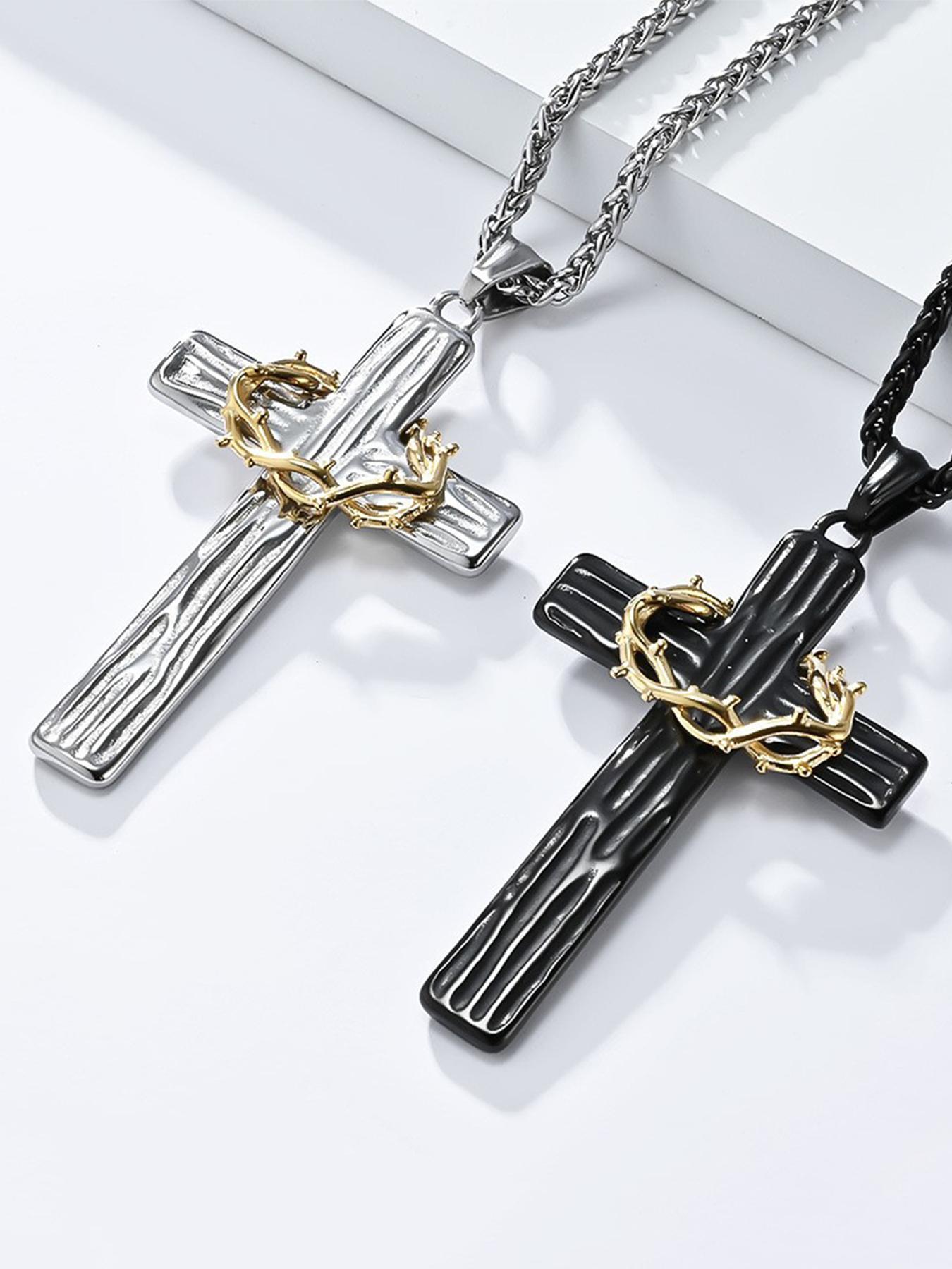 Men's Pendant Necklace, Cross Charm Necklace, Stainless Steel Jewelry for Party, Daily Clothing Decor, Trendy All-match & Exquisite Casual Trendy Jewelry for Birthday Gift