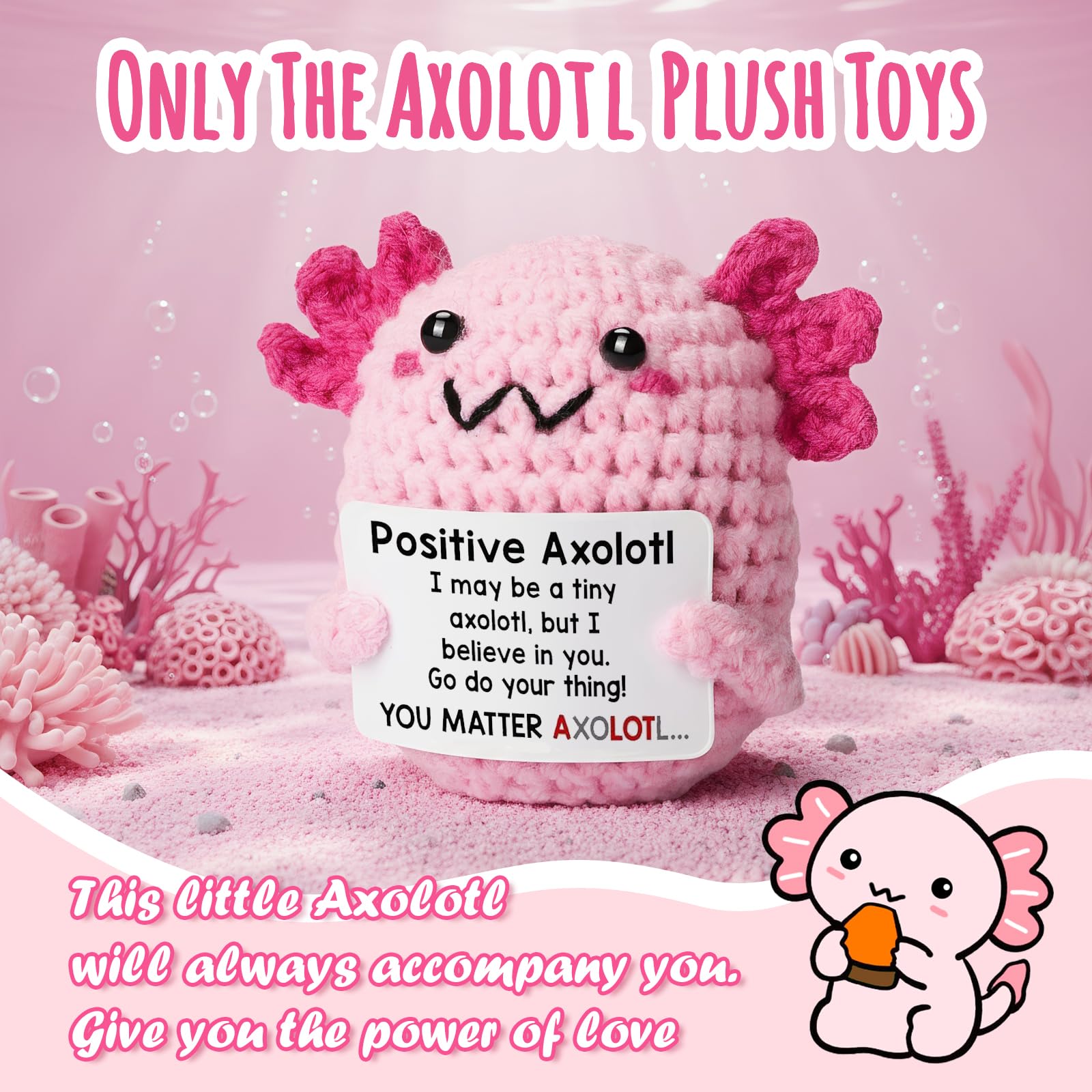 Handmade Crochet Axolotl Plush, Emotional Support Stuffed Animal, Cute Knit Salamander Toy with Soft Cotton Yarn, Anxiety Relief Companion, Portable Desk Decor, Birthday Gifts for Women & Men, Teacher Appreciation Present, Unique Home Ornament & Bag Charm