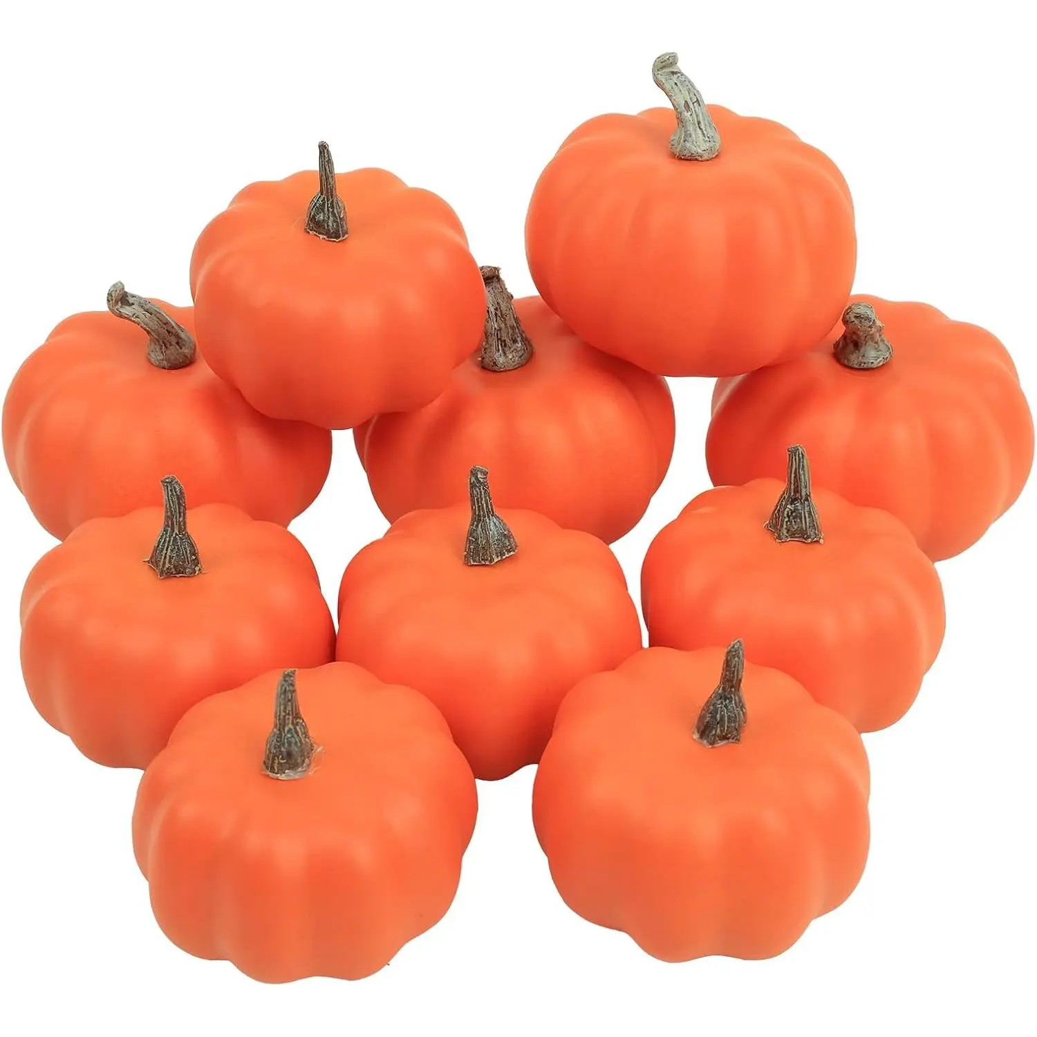10Pcs Fake Orange Mini Pumpkins for Fall Thanksgiving Decorations Artificial Plastic Pumpkins for Autumn Harvest Indoor Outdoor Centerpiece Table Home Decor