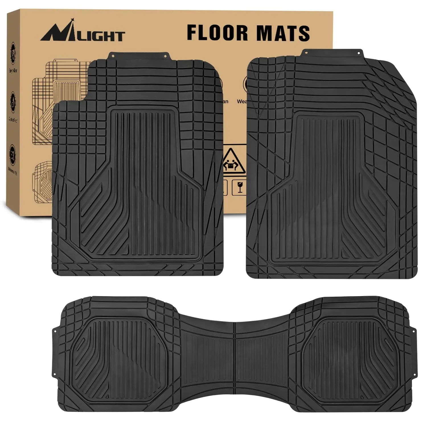 Nilight 3Pcs Rubber Cargo Mats Universal Trim to fit Most Vehicles, Offroad 3-Piece Floor Non-Slip Mats, Rubber Car Trim Non-Slip Mats