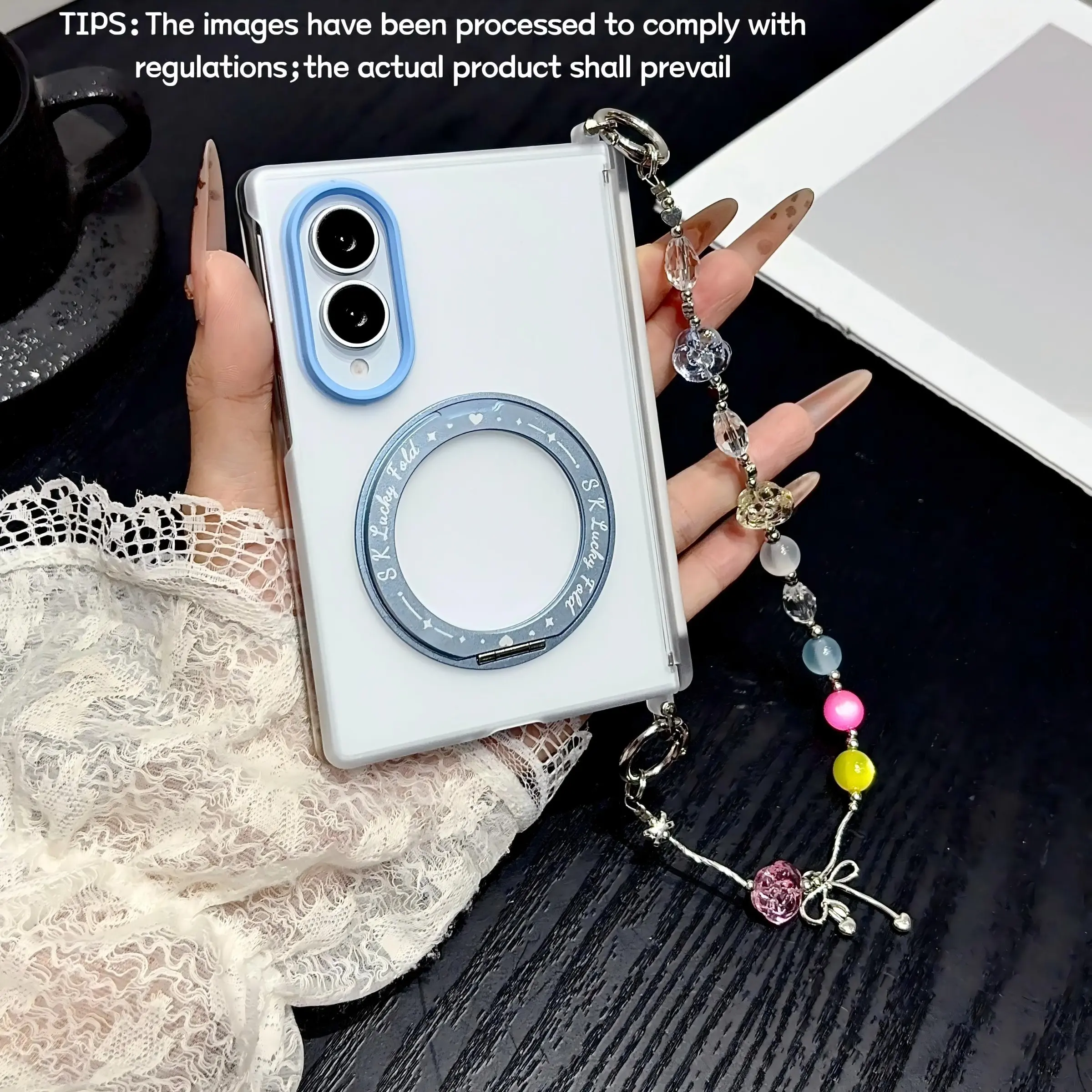 Side-lock ice fog mirror shield & 360° rotating stand phone case, for Samsung Galaxy Z Fold 8, magnetic attachment for car and home wireless charging, stylish protective cover, unique design for daily use, protective shell