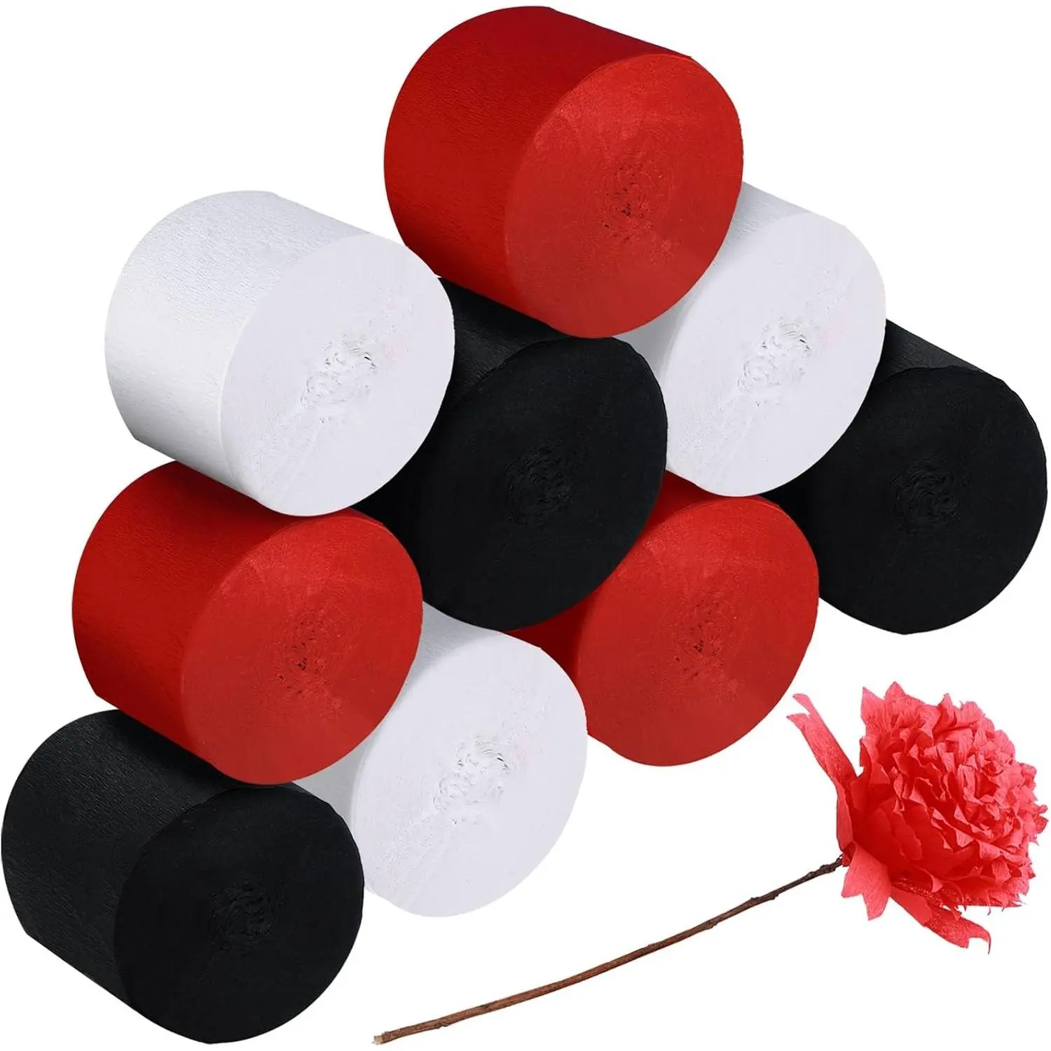 9 Rolls Crepe Paper Streamers, 246 Yards Total in 3 Colors – Christmas Party Hanging Backdrops & DIY Craft Supplies (Simple Style, Black, White, Red)Gift
