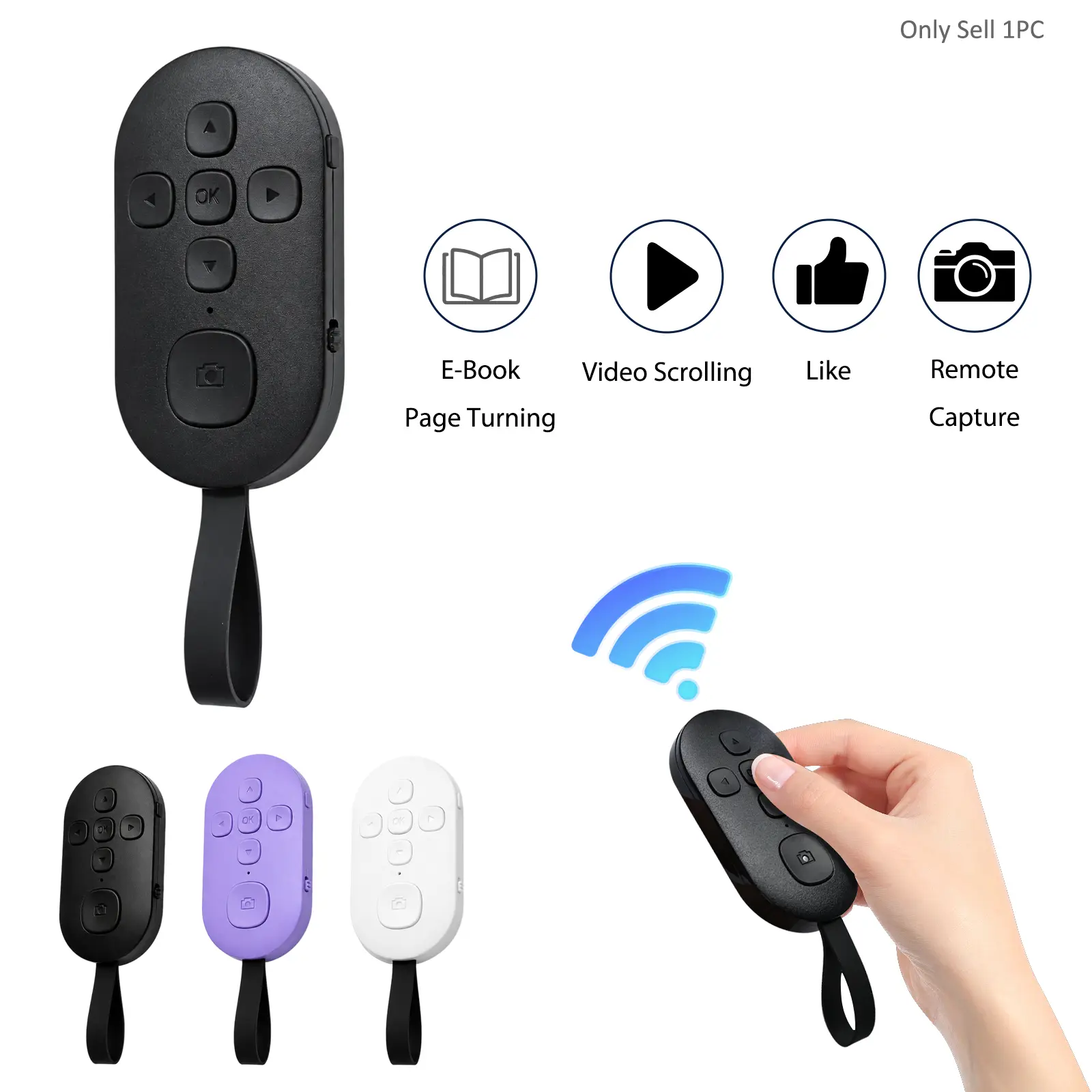 luetooth TikTok Scrolling Remote, Hands-Free Smartphone Controller for Short Videos, eBook Page Turning, Volume Control, Camera Shutter and Selfies, Selfie Clicker, Viral Trending Gadget