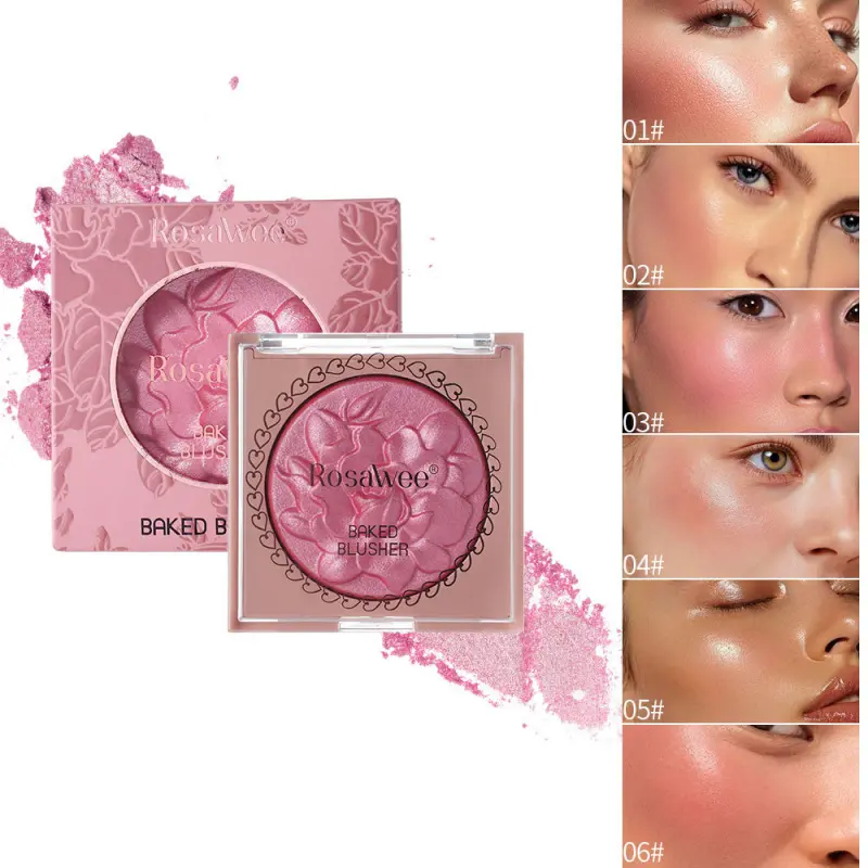 Rosalvee 2 In 1 Embossed Rose Baked Blush Powder, 6 Colors Silky Smooth Blendable Blush Highlighter Combo, Natural Radiant Cheek Makeup Suitable for All Skin Tones