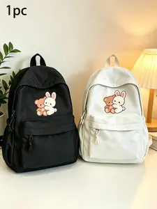 Cute Bunny and Bear Cartoon Backpack, Nylon Waterproof, Adjustable Straps, Large Capacity, Ideal for School, Work, Daily Use, Gift Ideas