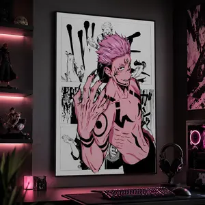 Jujutsu Kaisen Poster, Manga Art, Anime Wall Poster, Minimalist Painting Gallery Colorful Art Room Decor - Satoru Gojo, Yuji Itadori, Megumi Fushiguro Decoration Artistic Photo Print, Canvas Wall Art for Bedroom Dorm Gaming Room Office