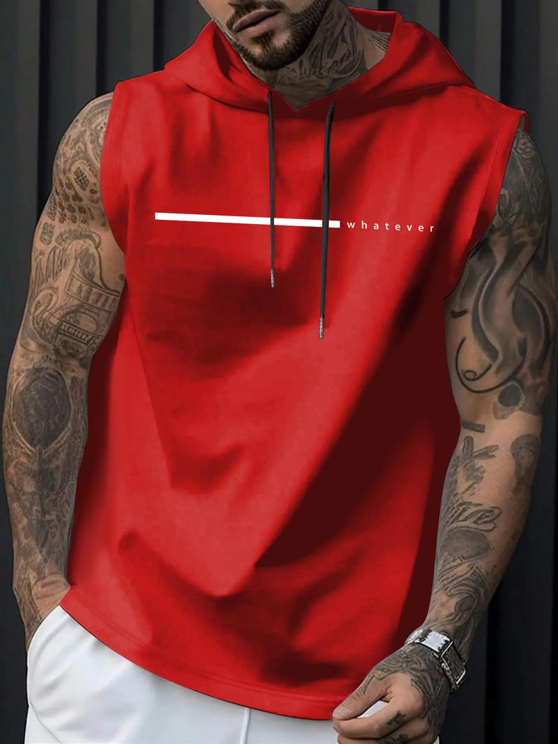 Men's Regular Fit Letter Print Hooded Tank Top, Casual Sleeveless Hoodie Vest for Daily Wear, Fashion Men's Clothes for Summer, Sweatshirts, Menswear, Classic Fit Hoodie