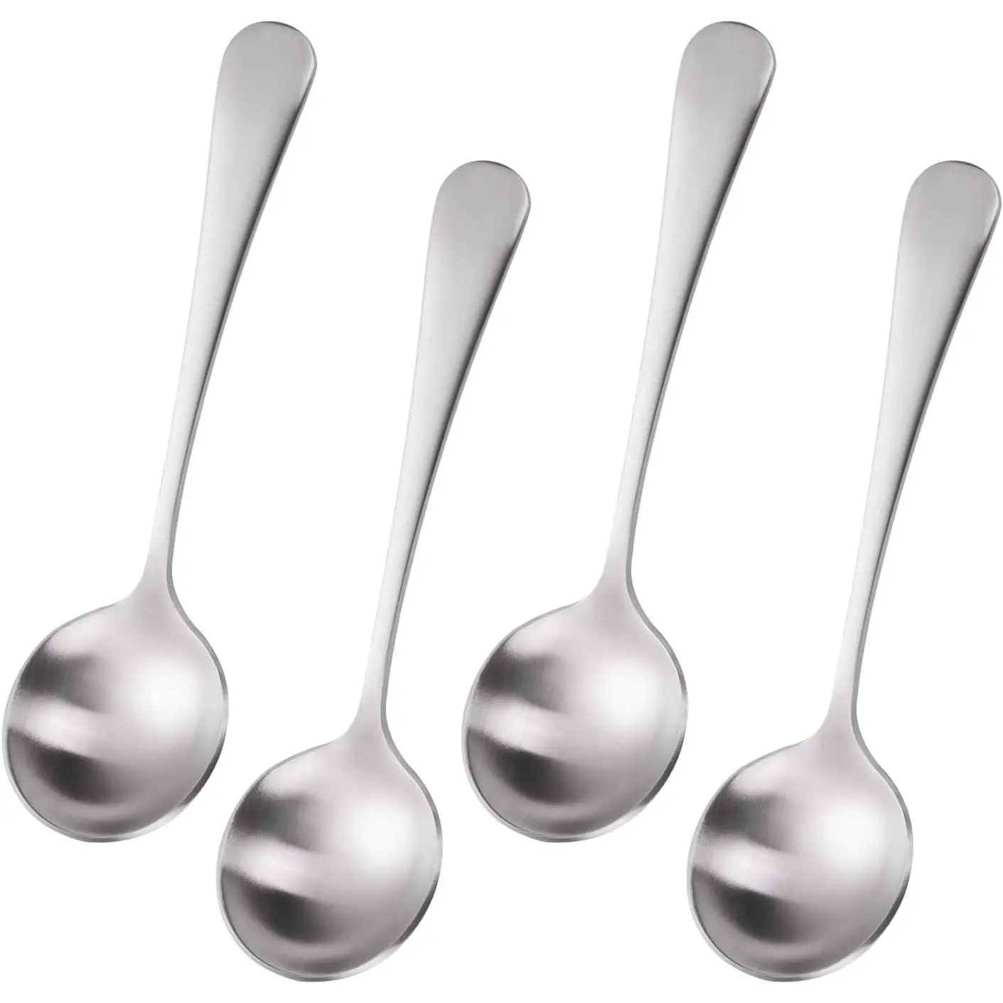 7" Elegant Soup Spoons Silverware Set, 18/10 Stainless Steel, Matte Satin Finish, Dishwasher Safe, Set of 4, Silver