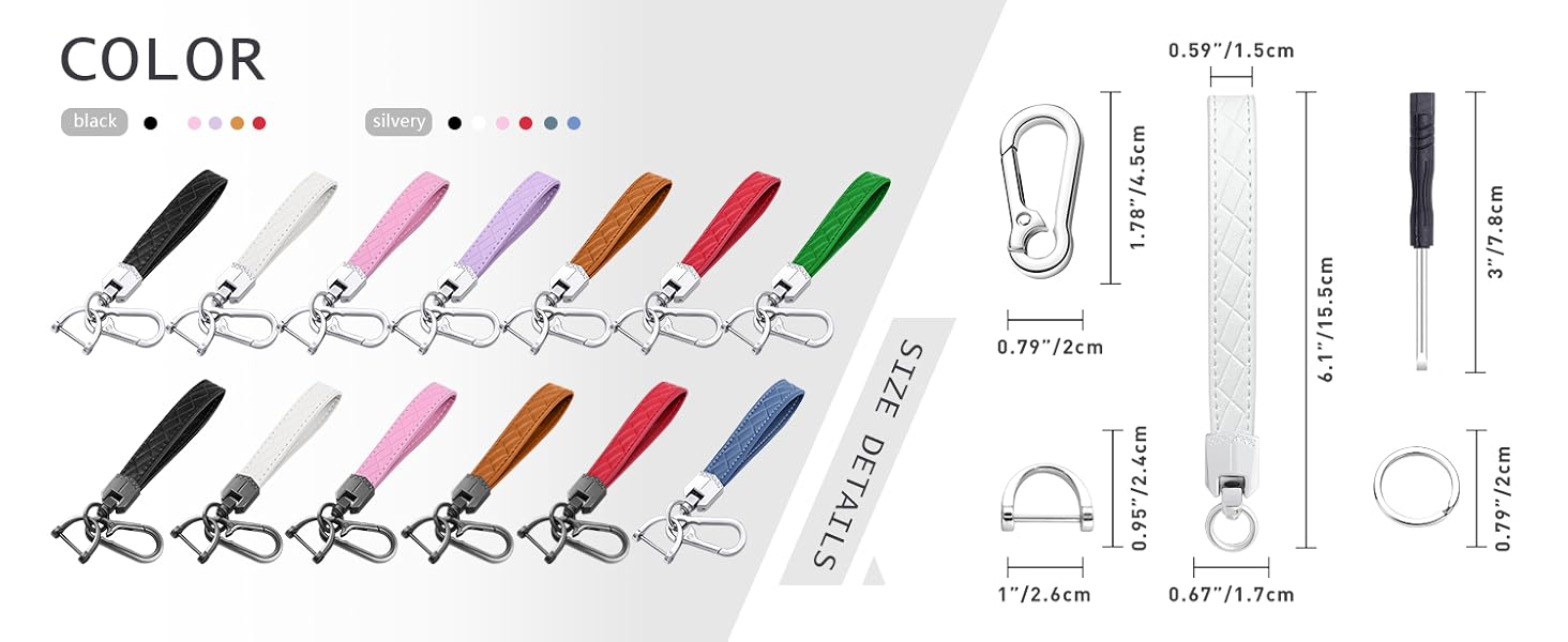 Leather Wristlet Keychain,Car Key Chain Wrist Keychain with 3 Key Ring and Anti-Lost D Ring (Purple)