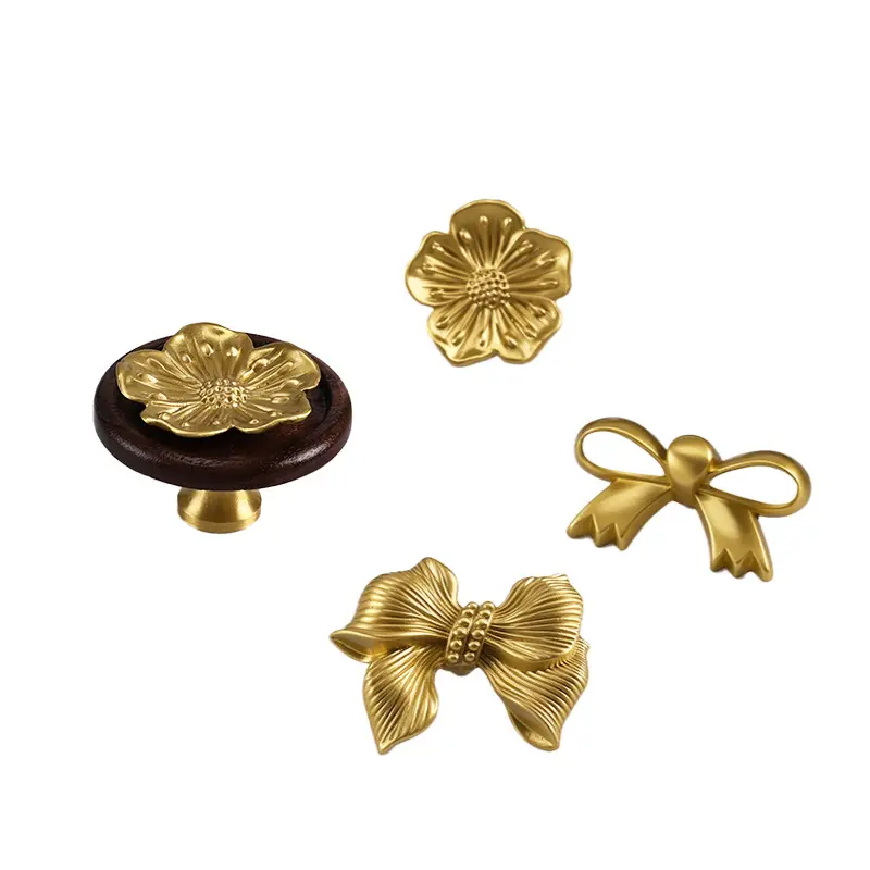 French-style creative plum blossom walnut cabinet door handle, vintage-style personalized drawer wardrobe brass door handle, Closet Door Handle