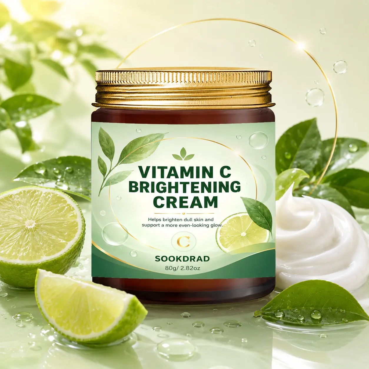 Vitamin C Brightening Cream, natural lemon extract, brighten dull skin, even skin glow, daily skincare, all skin types, 80g