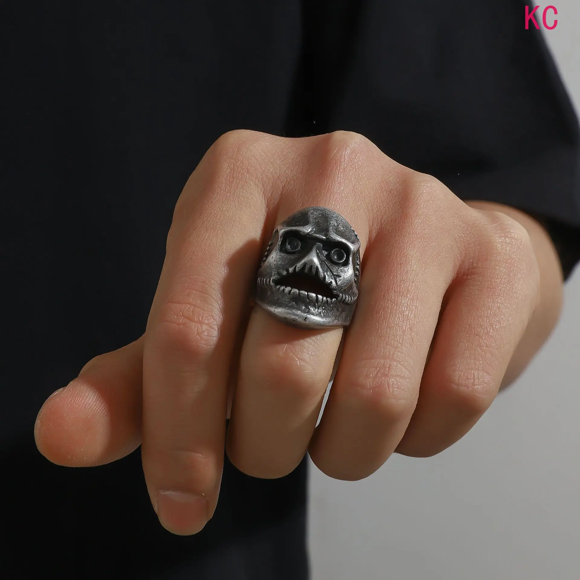 Vintage Slipknot Skull Mask Open Ring For Men, Hip Hop Style Statement Fashion Finger Jewelry For Daily Wear