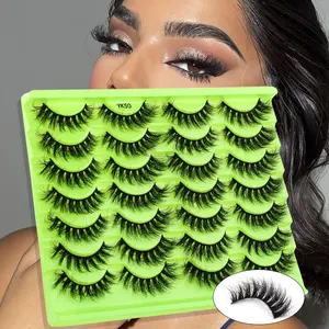 Viral New 14 Pairs Self-Adhesive Half Eyelashes, Clear Band, Wing Lengthening Design, Natural Voluminous with Green Tray