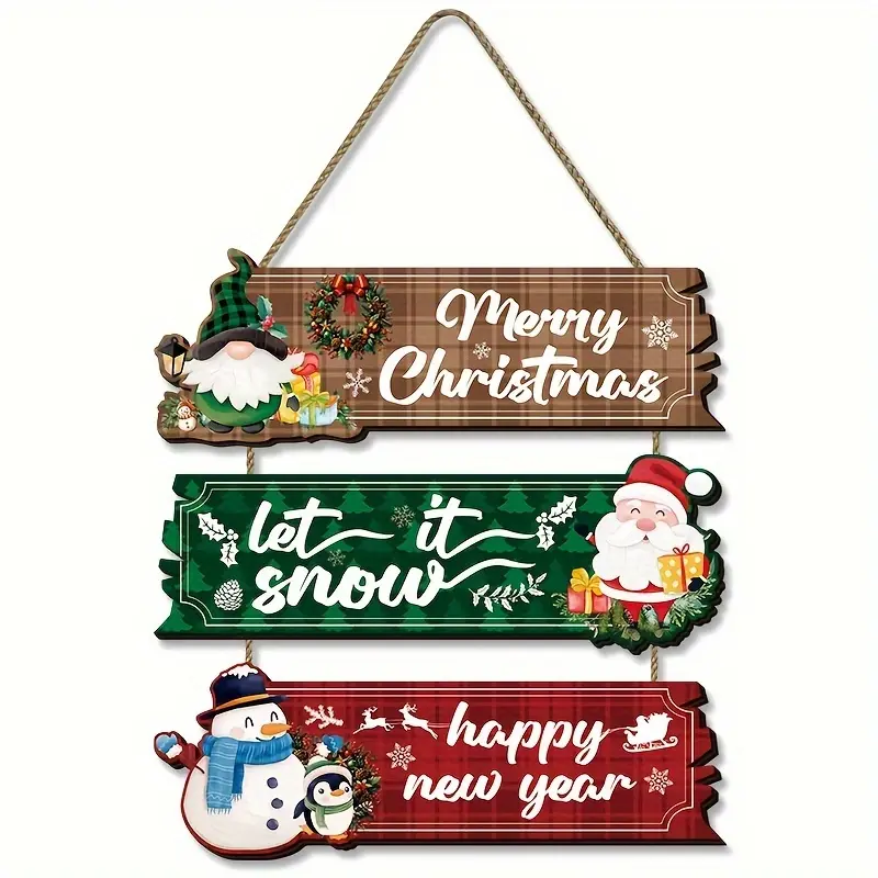 Wall-Mounted Christmas Hanging Signs Featuring Santa Claus Snowman Reindeer Holiday Decor Indoor Farmhouse Art Home Decoration