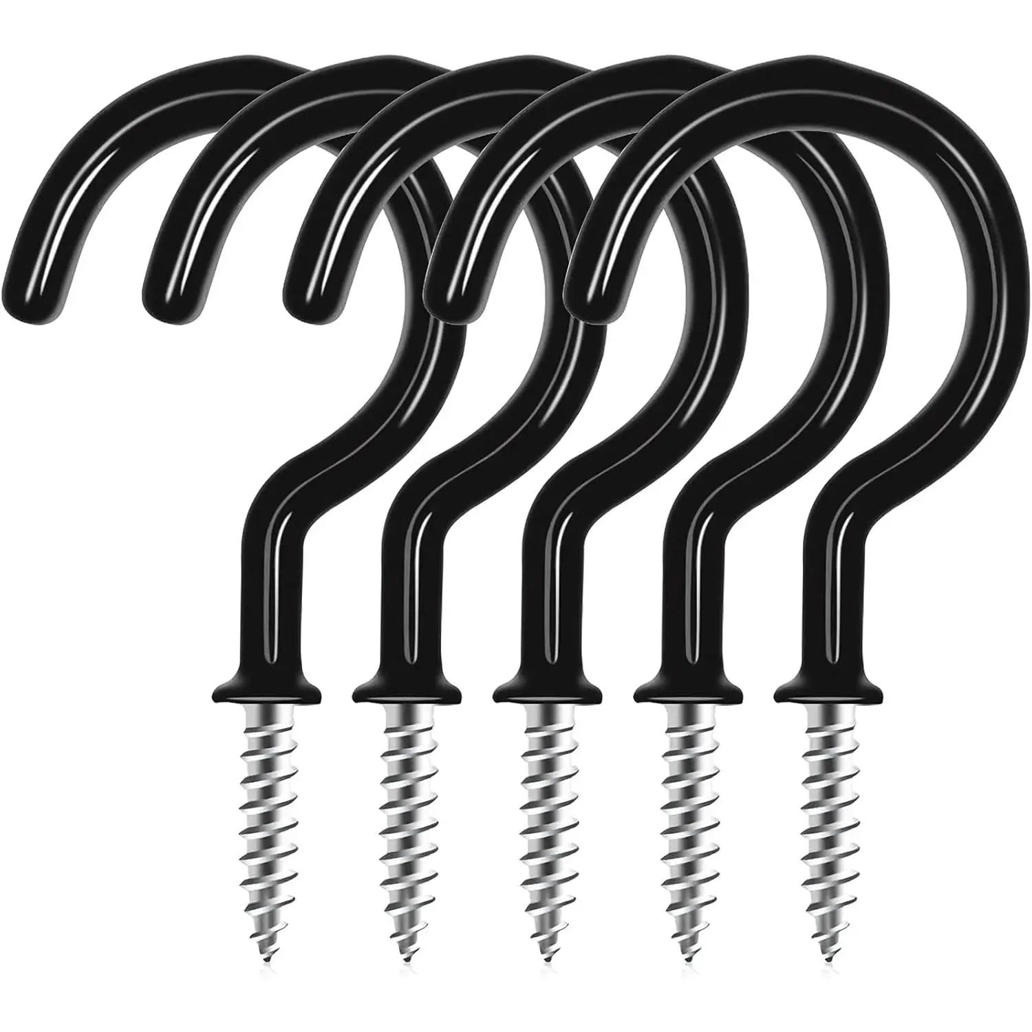1 inch 100 Pack Black Vinyl Coated Cup Screw Hooks, Screw-in Ceiling Hooks Great for Hanging Wind Chimes Indoor Outdoor Kitchen Use
