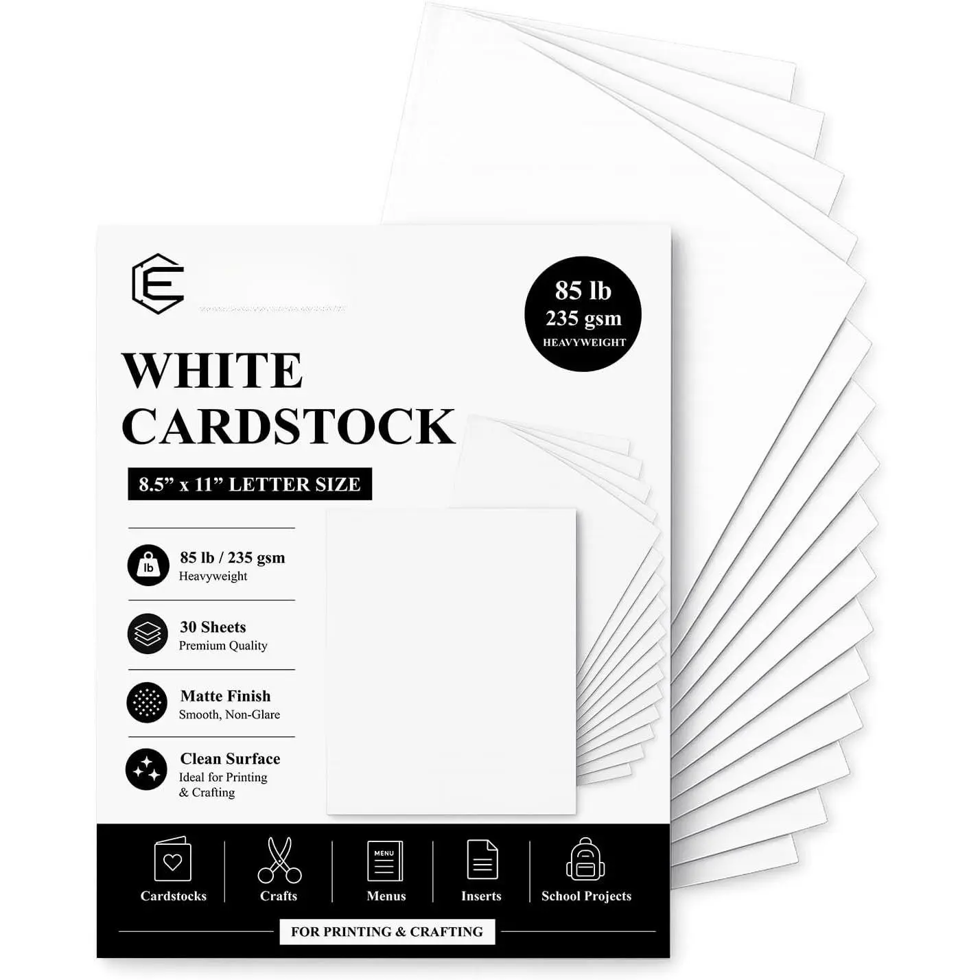 White Cardstock Paper, Card Stock Paper 8.5 x 11, 30 Sheets_85 lb | Cardstock Printer Paper 8.5" x 11", Smooth Matte Surface for Invitations, School Projects, Crafts & DIY Cards, 106 Brightness