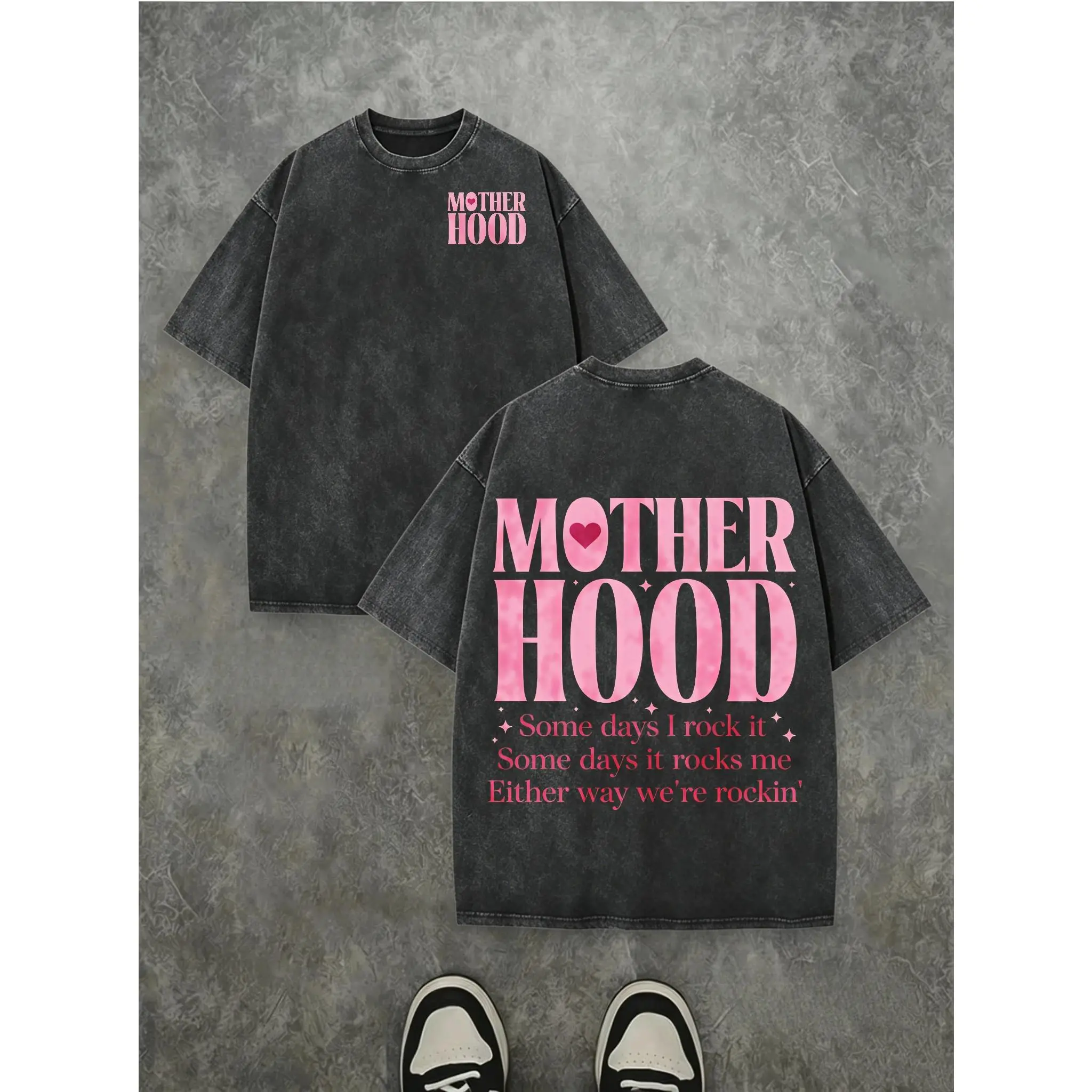Washed Motherhood Some Days I Rock It Double Sided Graphic T-Shirt Mom Life Oversized Short Sleeve Tee 100% Cotton Unisex