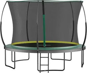 12FT Springfree Trampoline, Bungee Cord Jumping Mat with Fiberglass Poles and Enclosed Safety Net for Kids and Family Outdoor Use