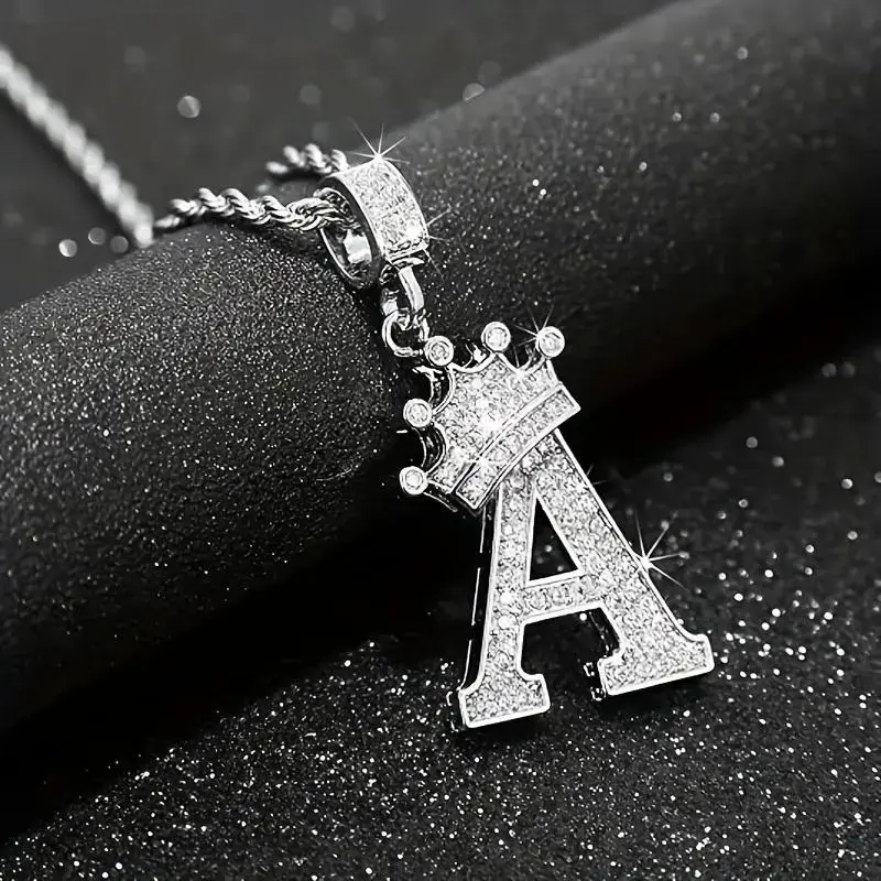925 Sterling Silver Twist Chain 26 Letters Custom Initial Necklace For Women Men Rhinestone Crown Dainty Silver Necklace Wedding Jewelry Gifts