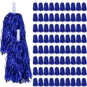 80 count Cheerleading Pom Poms Metallic Foil Plastic Pom Poms for Football Basketball  Squads Dancing Party Stage Performance Celebration (Blue)
