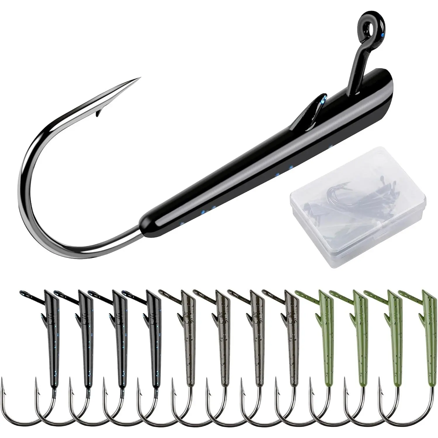 Weedless Finesse Jig Heads for Ozark & Hover  | 12 count Texas-  Fishing Hook Jig Heads With Slow Horizontal Glide Action for Bass & Trout Fishing, 3/16oz & 1/4oz
