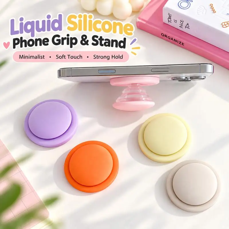 Phone Grip and Stand Trending Pastel Minimalist Round Liquid Silicone Soft Touch Stretchable Finger Holder Hands Free Kickstand for Everyday Phone Use
