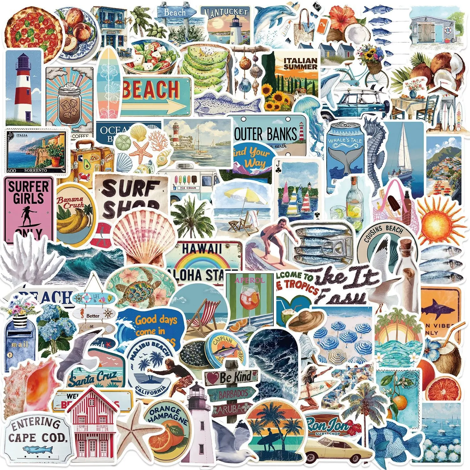 100 Sheets Cartoon Summer Graffiti Stickers, Waterproof DIY Decor for Guitar Notebook Luggage, Fun Handmade Journal Accessories, PVC Waterproof Stickers