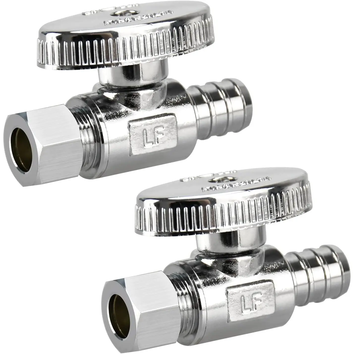 2 Pack Stop Valves, 1/4 Turn Straight Stop Valves | 3/8" OD Compression × 1/2" PEX Chrome Plated Brass for Faucet, Toilet Valves