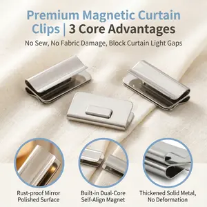 10 Pairs Magnetic Curtain Clips - Multi-Use Strong Windproof Tablecloth Clamps, Rustproof Shower Curtain Weights to Prevent Leaks, Reusable No-Damage Fabric Magnet Snaps for Drapes Patio Outdoor Home