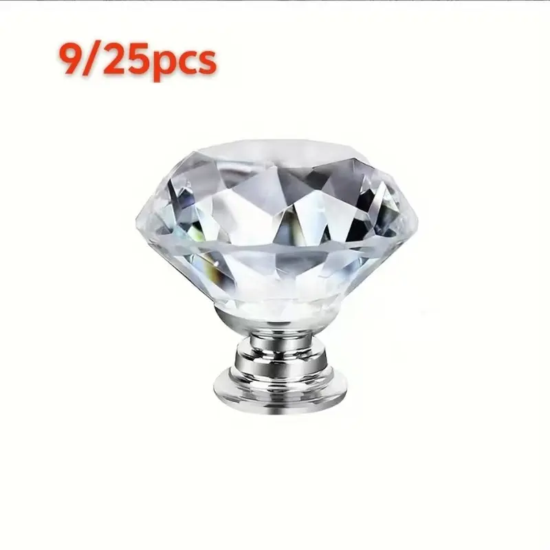 9/25pcs drawer lock diamond crystal glass 30Mm cabinet lock drawer handle crystal glass handle, suitable for kitchen cabinets, dressing tables and drawers, bathroom countertops, wardrobe doors and hardware accessories.