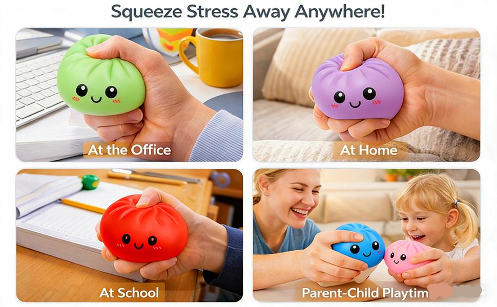 BINOK Dumpling Squishy Toy, Dumpling Squishy Mystery Box, Easter Basket Stuffers, Squeeze Dough Ball Stress Relief Hand Toys with Food Steamer Stretchy Desk Toys (Glitter Blue)