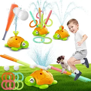4-in-1 Turtle Water Sprinkler Toys for Kids - Summer Outdoor Toy with Baseball Ringtoss Tubes - Outside Yard Lawn Backyard Park Garden Pool Games for Age 3 4 5 6 7 8 Year Old Toddlers Boys Girls Giftsfidget toys